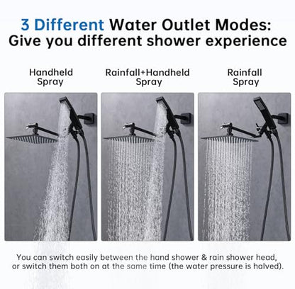 G-Promise All Metal 8" Dual Square Shower Head Combo | Rain Shower Head | Handheld Shower Wand with 71" Fexible Extra Long Hose | Smooth 3-Way Diverter | Adjustable Extension Arm (Oil Rubbed Bronze)