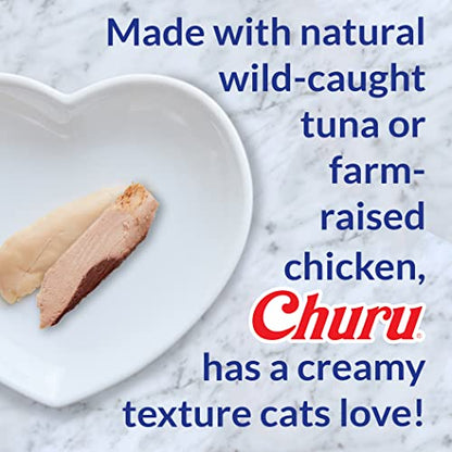 INABA Churu Cat Treats, Grain-Free, Lickable, Squeezable Creamy Purée Cat Treat/Topper with Vitamin E & Taurine, 0.5 Ounces Each Tube, 50 Tubes, Tuna & Chicken Variety