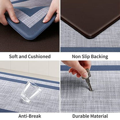 Mattitude Kitchen Mat [2 PCS] Cushioned 0.47 inch Rugs Non-Skid Waterproof Ergonomic Comfort Standing Mat for Kitchen, Floor, Office, Sink, Laundry, Blue and Gray