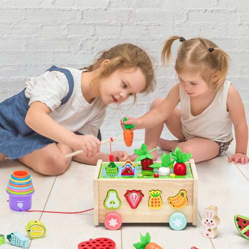 curibble 10-in-1 Toddlers Montessori Wooden Educational Toys for Baby Boys Girls Age 18 Months and Up,Shapes Sorting &Matching, Preschool Learning Fine Motor Skills Game