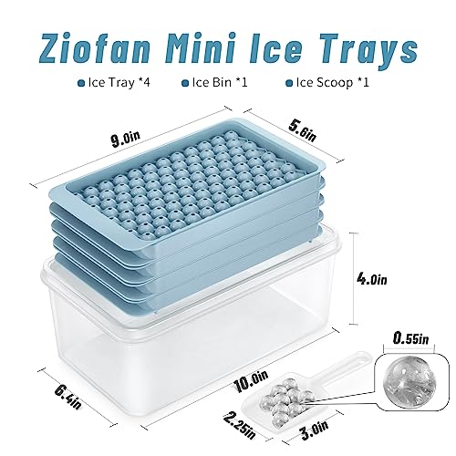 Mini Ice Cube Tray, 4 Pack Small Ice Cube Tray with Lid and Bin, 104x4 Pcs Tiny Round Ice Trays for Freezer, Crushed Ice Trays Easy Release for Chilling Drinks, Coffee, Cocktail, Juice (Blue)