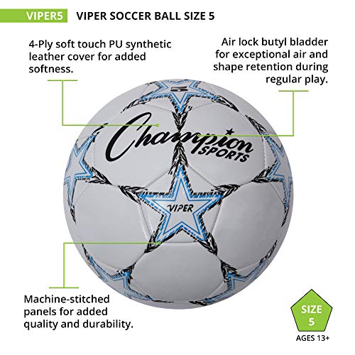 Champion Sports Viper Soccer Ball, Size 5 , Blue/Black/White