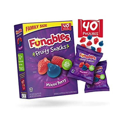 Funables Fruity Snacks, Back to School Snacks, Mixed Berry Fruit Flavored Snacks, Pack of 40 0.8 ounce Pouches