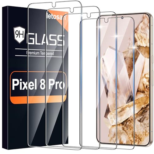 4 Pack for Google Pixel 8 Pro Glass Screen Protector, 9H Tempered Glass, Ultrasonic Fingerprint Unlock, HD Clear Case Friendly Bubble-Free for Google Pixel 8 Pro Screen Protector 5G