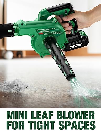 KIMO Cordless Leaf Blower & Vacuum with 2 X 2.0 Battery & Charger, 2-in-1 20V Leaf Blower Cordless, 150CFM Lightweight Mini Cordless Leaf Vacuum, Handheld Electric Blowers for Lawn Care/Dust/Pet Hair