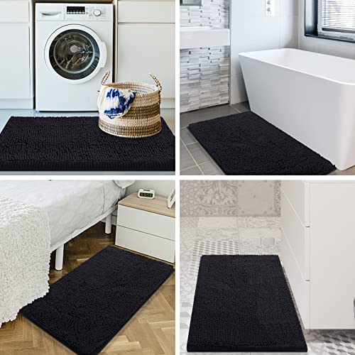 smiry Luxury Chenille Bath Rug, Extra Soft and Absorbent Shaggy Bathroom Mat Rugs, Machine Washable, Non-Slip Plush Carpet Runner for Tub, Shower, and Bath Room(24''x16'', Black)