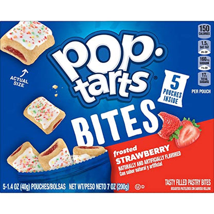 Pop-Tarts Baked Pastry Bites, Kids Snacks, School Lunch, Frosted Strawberry, 7oz Box (5 Bags)