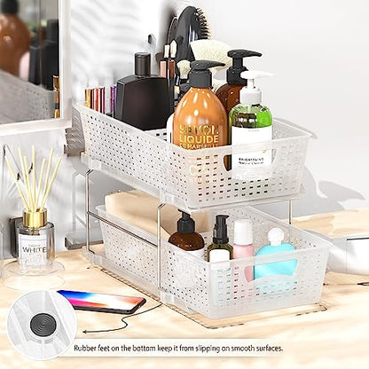 Simple Houseware 2 Tier Bathroom Organizer Tray Pull-Out Sliding Drawer/Under-Sink Storage, Clear