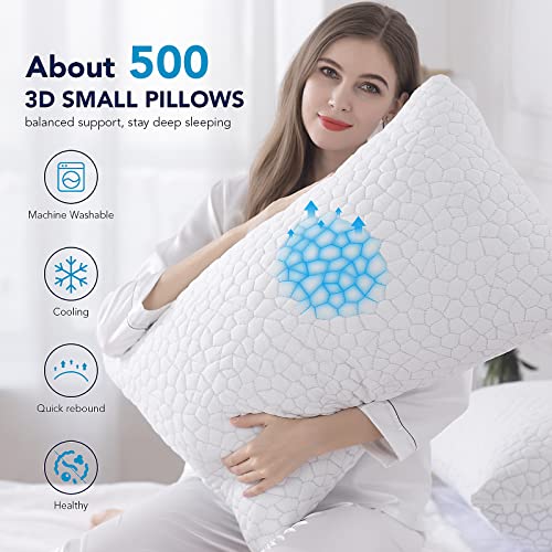 QUTOOL Cooling Pillows for Sleeping, Memory Foam Pillows 2 Pack, Bed Pillows King Size Set of 2 Gel Infused Adjustable Pillow with Bamboo & Cooling Pillow Cover Firm Pillow for Side and Back Sleepers