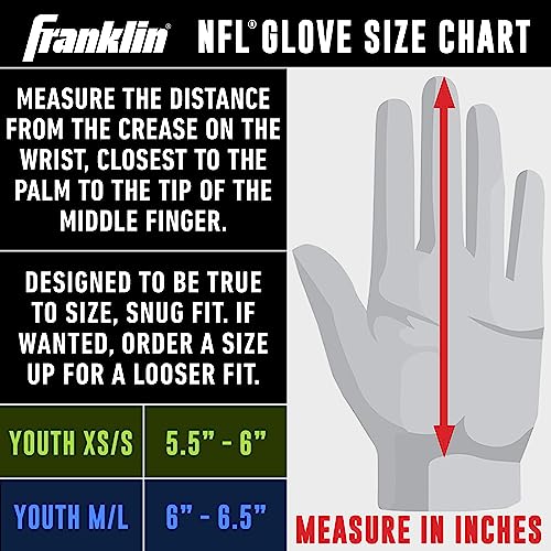 Franklin Sports Youth Football Receiver Gloves For Kids, NFL Team Logos and Silicone Palm, Youth Medium/Large