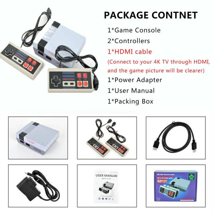 Classic Retro Game Console HDMI Input, Mini Classic Game Console Built-in with 621 Retro Games Dual Players Mode for Dual Players Kids, Adult, Children Gift, Valentine/Birthday Gift