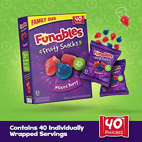 Funables Fruity Snacks, Back to School Snacks, Mixed Berry Fruit Flavored Snacks, Pack of 40 0.8 ounce Pouches