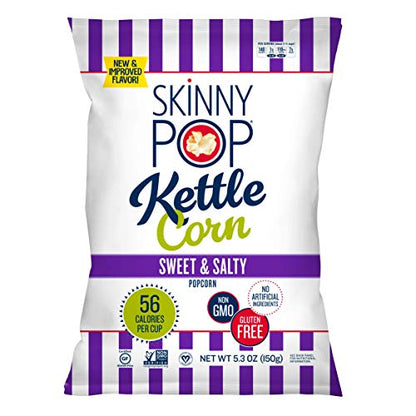 SkinnyPop Popped Sweet & Salty Kettle Popcorn, Gluten Free, Vegan Popcorn, Non-GMO, Healthy Popcorn Snacks, Back to School Snack, Skinny Pop, 5.3oz Grocery Sized Bag