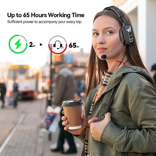 Dytole Bluetooth Headset, Trucker Bluetooth Headset with Microphone AI Noise Cancelling, Trucker Headset for 164ft & 65Hours Working Time, Wireless Headset for Work from Home/Trucke Driver/Computer