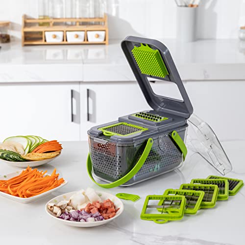 New 2022 Vegetable Chopper Dicer Onion Chopper, 22 in 1 Food Chopper Fruits Cutter with 14 Stainless Steel Blades, Adjustable Slicer, Vegetable Cutter with Drain Rack Storage Container, Kitchen Gadget