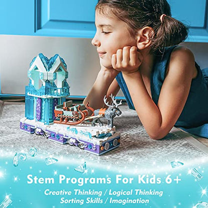 Under the Baubles Educiro Ice Princess Castle with Reindeer Sven moveable Toy Building Set for Kids, Girls, and Boys Ages 8-12,(912 Pieces) Anna-Elsa's Toys Gift Ideas