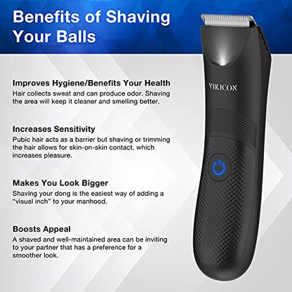 VIKICON Manscape Trimmer for Men - IPX7 Waterproof Ball Trimmer w/Light & Ceramic Blade, Body Groomer for Pubic/Body/Groin Grooming, Electric Razor Shavers, USB-C Charging, No Nicks, Gifts for Him Dad