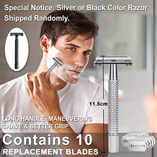 Shaving Kit for Men, Include Safety Razor, Sandalwood Shaving Cream, Mens aftershave, Pre Shave Oil, Shaving Brush, Shaving Apron Bib & Carrying Pouch-Shaving Gifts Set (Black)