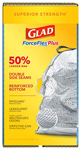 Glad ForceFlex MaxStrength X-Large Kitchen Drawstring Trash Bags, 20 Gallon, Fresh Clean Scent with Febreze Freshness, 80 Count