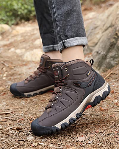 ASTERO Men Hiking Boot Warm Ankle Booties Non-slip Winter Shoes Snow Footwear for Male Climbing Trekking(Brown, Size 11)