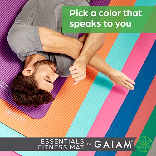 Gaiam Essentials Thick Yoga Mat Fitness & Exercise Mat With Easy-Cinch Carrier Strap, Teal, 72"L X 24"W X 2/5 Inch Thick