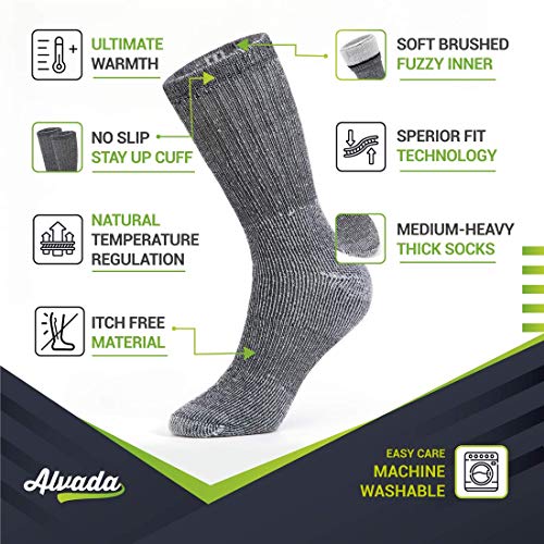 Alvada Merino Wool Hiking Socks Thermal Warm Crew Winter Boot Sock For Men Women 3 Pairs ML