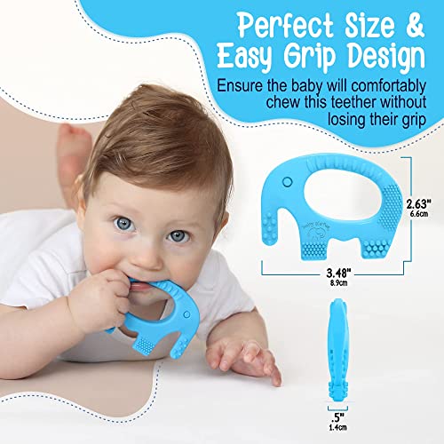 BABY ELEFUN Teething Toys for Boys, Effective & Easy to Hold BPA Free Silicone Teethers with Gift Package, Elephant Teether Rings Toys Best for Babies 0-6, 6-12 Months, Infant Boys, Baby Shower