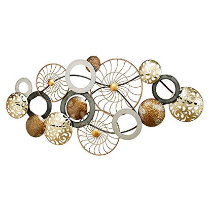 Touch of Class Bronxx Metal Wall Art Multi Metallic - Large Hanging Sculpture - Chic Abstract Quality, Gold, Silver, Bronze - Dimensional Openwork Design - Circular Collage - 60 Inches Wide