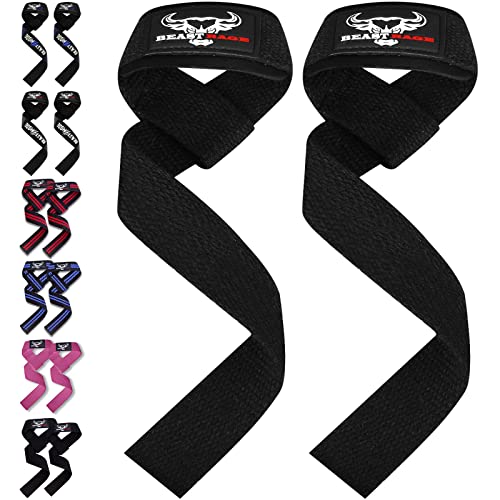 BEAST RAGE Straps for Weightlifting, 24” Heavy Duty Wrist Wraps Weight Lifting Straps Men Women and 4MM Enhance Padded Support Lifters Upto 260lbs. Load Pulling Exercises Workout Aids Cotton Grips