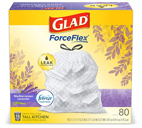 Glad OdorShield Tall Kitchen Drawstring Trash Bags - Febreze Mediterranean Lavender - 13 Gallon - 80 Count