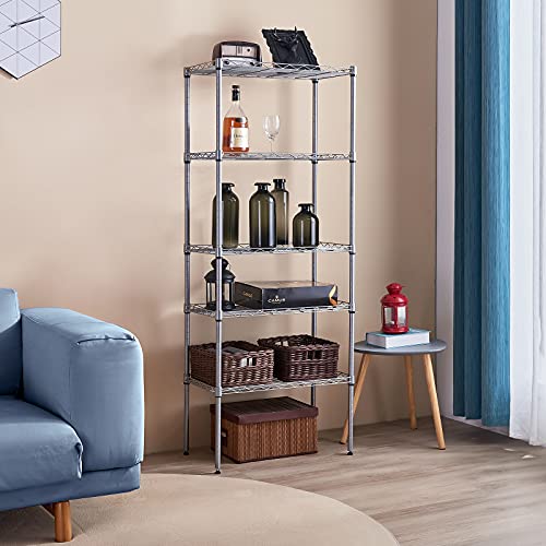 SINGAYE 5 Tier Adjustable Storage Shelf Metal Storage Rack Wire Shelving Unit Storage Shelves Metal 660Lbs Capacity 23.6" W x 14" D x 59.1" H for Pantry Closet Kitchen Laundry Silver