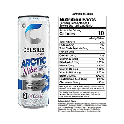 CELSIUS Arctic Vibe Sparkling Frozen Berry, Functional Essential Energy Drink, 12 Fl Oz (Pack of 12)