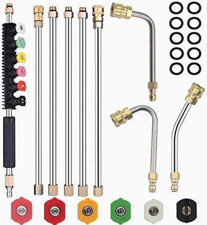 Selkie Pressure Washer Extension Wand Upgrade Power Washer Lance with Spray Nozzle Tips,30°,90°,120° Curved Rod, 1/4’’Quick Connect, Replacement for Anti-Leaked Ring 4000 PSI…