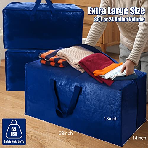 Cosy Family 4 Pack Heavy Duty Extra Large Moving Bags with Backpack Straps - Strong Handles & Zippers, Storage Totes For Space Saving, Fold Flat, Alternative to Moving Box (X-Large-Set of 4, Blue)