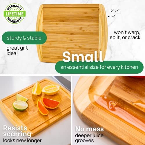 GREENER CHEF 12 Inch Small Cutting Board with Lifetime Replacements, Bamboo Cutting Boards for Kitchen, Butcher Block, Mini Wooden Chopping Board for Meat, Veggies, Non Toxic Charcuterie Board