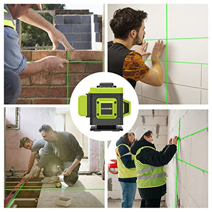 Susbie Laser Level -3x360° Cross Line Laser for Construction and Picture Hanging-12 Green Lasers with Self-leveling-Level Tool with 10000 mAh Rechargeable Battery