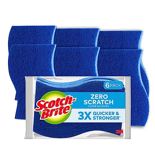 Scotch-Brite Zero Scratch Non-Scratch Scrub Sponges, Sponges for Cleaning Kitchen, Bathroom, and Household, Non-Scratch Sponges Safe for Non-Stick Cookware, 6 Scrubbing Sponges