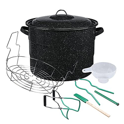 Granite Ware 8 Piece Enamelware Water bath Canning Pot (Speckled Black) with Canning Toolset and Rack. Canning Supplies Starter Kit, Canning Supplies. Canning Kit.