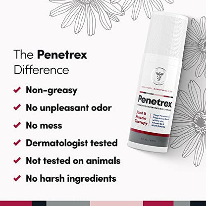 Penetrex Joint & Muscle Therapy – Soothing Relief for Back, Neck, Hands, Feet & Nerves – Maximum Strength Premium Whole Body Recovery Rub with Arnica, Vitamin B6 MSM & Boswellia – 3oz Roll On Gel