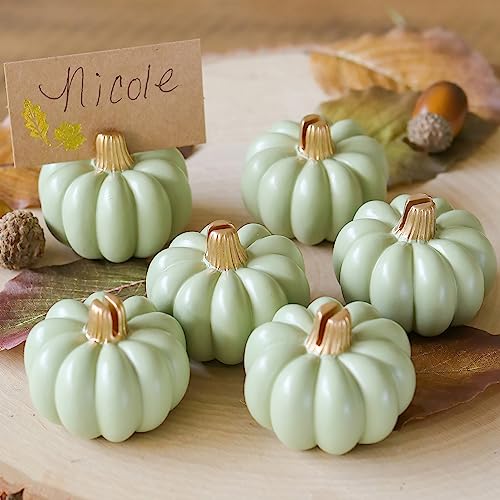 Kate Aspen Fall Decor Mini Green Pumpkin Place Card Holder (Set of 6), Place Settings, Perfect for Thanksgiving Table Decor, Fall Themed Weddings, Bridal Brunches