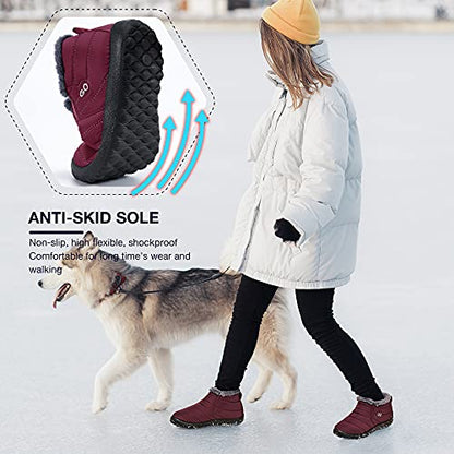 HARENCE Snow Boots for Women Winter Boot with Comfortable Warm Fur Lined Ankle Booties Outdoor Slip On Waterproof Short Boots