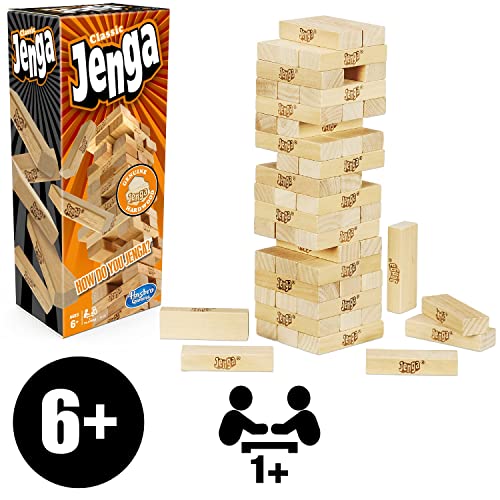 Hasbro Jenga Classic Game with Genuine Hardwood Blocks,Stacking Tower Game for 1 or More Players,Kids Ages 6 and Up