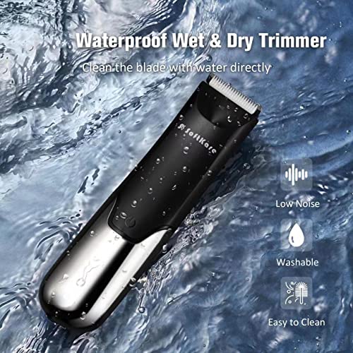 SoftKare Groin Hair Trimmer for Men - Safe Ball Shaver, Replaceable Ceramic Blade Heads & Charging Base, Electric Body Groomer with Light & Power Display, Waterproof Wet/Dry Use Male Razor