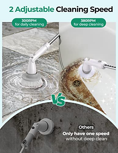 kHelfer Electric Spin Scrubber Kh8 Pro, 2023 New Cordless Shower Scrubber, 4 Replacement Head, 1.5H Bathroom Scrubber Dual Speed, Shower Cleaning Brush with Extension Arm for Bathtub Grout Tile Floor