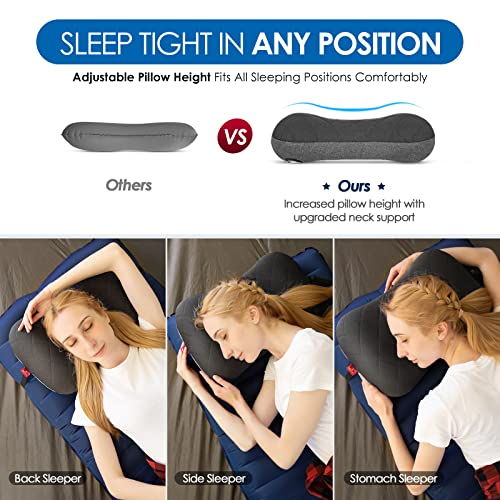 Hikenture Camping Pillow with Removable Cover - Ultralight Inflatable Pillow for Neck Lumber Support - Upgrade Backpacking Pillow - Washable Travel Air Pillows for Camping, Hiking, Backpacking (Grey)