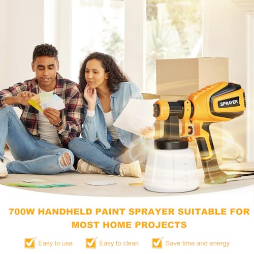 VONFORN Paint Sprayer, 700W HVLP Spray Gun with Cleaning & Blowing Joints, 4 Nozzles and 3 Patterns, Easy to Clean, for Furniture, Cabinets, Fence, Walls, Door, Garden Chairs etc. VF803