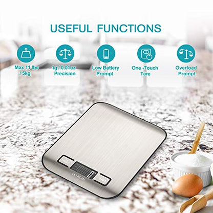 Ultrean Food Scale, Digital Kitchen Scale Weight Grams and Ounces for Baking and Cooking, 6 Units with Tare Function, 11lb (Batteries Included)