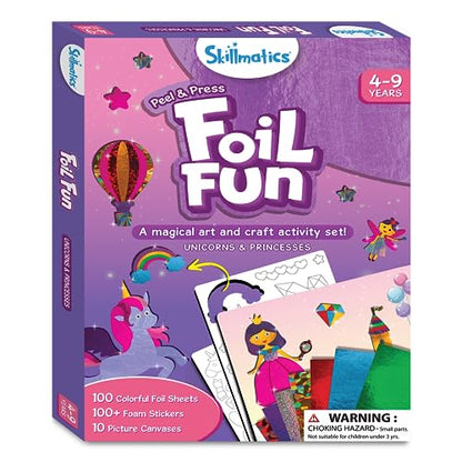 Skillmatics Art & Craft Activity - Foil Fun Unicorns & Princesses, No Mess Art for Kids, Craft Kits & Supplies, DIY Creative Activity, Gifts for Girls & Boys Ages 4, 5, 6, 7, 8, 9, Travel Toys