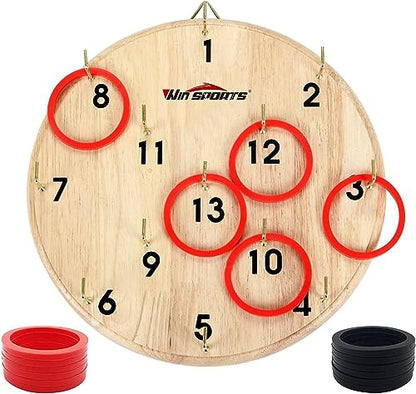 Win SPORTS Ring Toss Game,Indoor Outdoor for Kids Adults Family,Fun Tailgate or Hangs on Wall,Exciting Gift Idea, Safe & Durable Design,Includes 13 Metal Hooks and 14 Rubber Rings