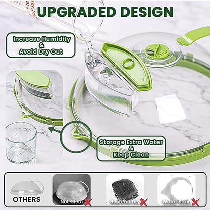 Gracenal Microwave Cover for Food, Clear Microwave Splatter Cover with Handle and Water Storage Box, 10 Inch Plate Covers, Kitchen Gadgets and Accessories, House Essentials for New Home Gifts, Green